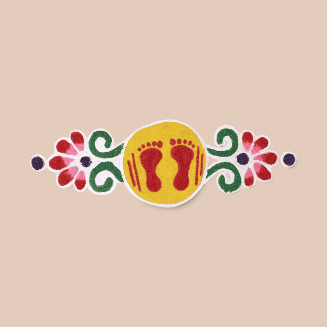 "Devghar" 7 Inch Reusable Hand-Painted Kolam Fabric Rangoli Mat for Pooja Room Decor