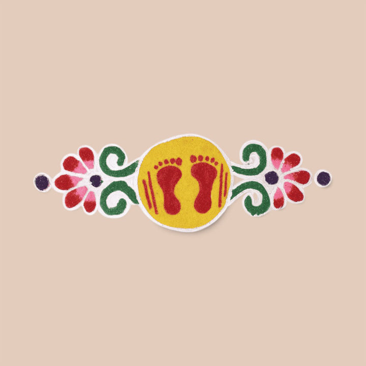 "Devghar" 7 Inch Reusable Hand-Painted Kolam Fabric Rangoli Mat for Pooja Room Decor