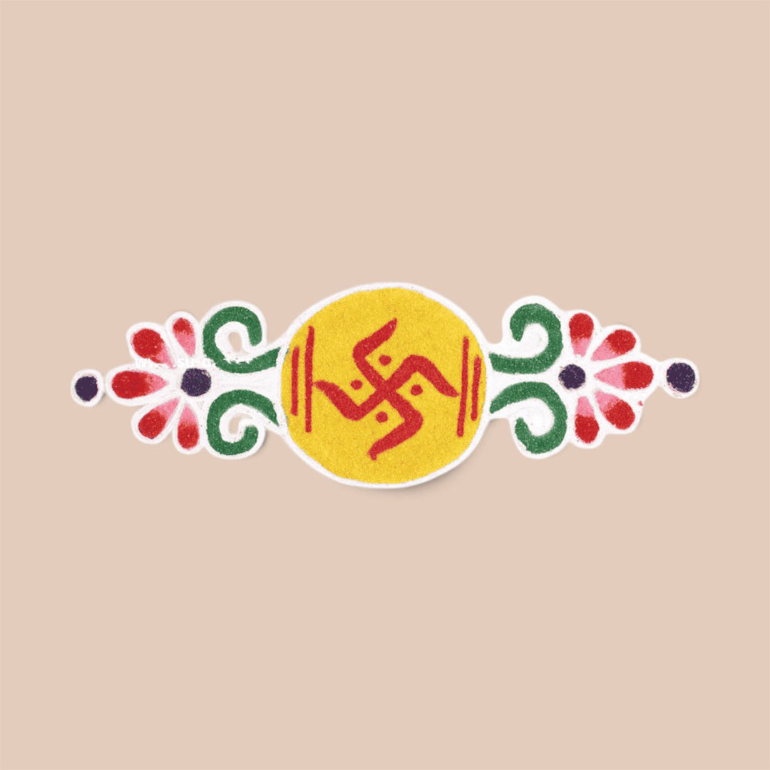 "Devghar" 7 Inch Reusable Hand-Painted Kolam Fabric Rangoli Mat for Pooja Room Decor