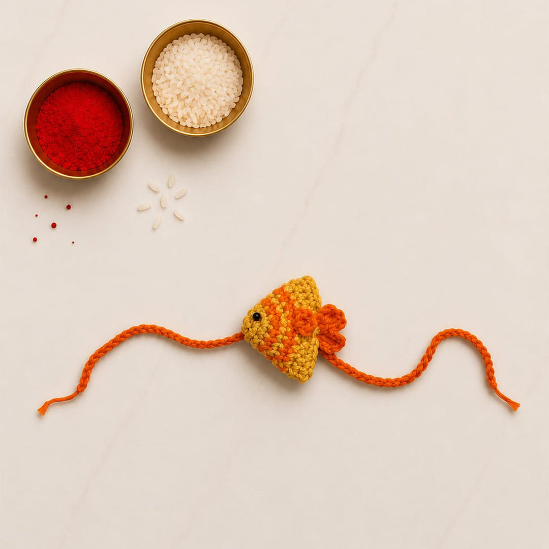 Handmade Crochet Fish Theme Rakhi With Roli Chawal For Bhaiya