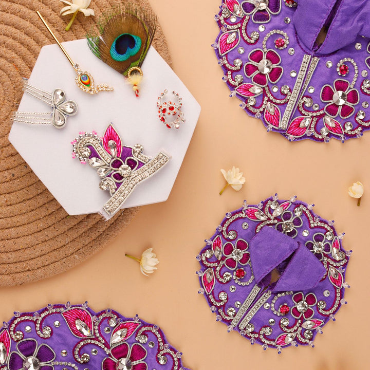 Hand Embroidered Zardozi Vrindavan Phool Bangla Inspired Art Silk Laddu Gopal Poshak (Dress)