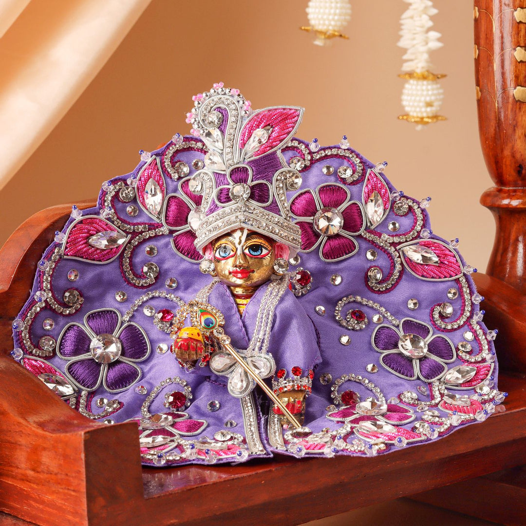 Hand Embroidered Zardozi Vrindavan Phool Bangla Inspired Art Silk Laddu Gopal Poshak (Dress)