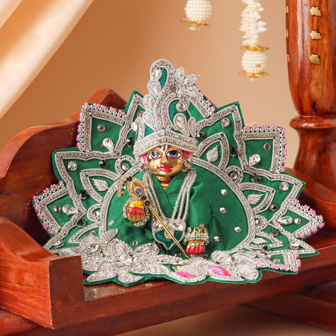 Hand Embroidered Zardozi Lotus Inspired Art Silk Laddu Gopal Poshak (Dress)