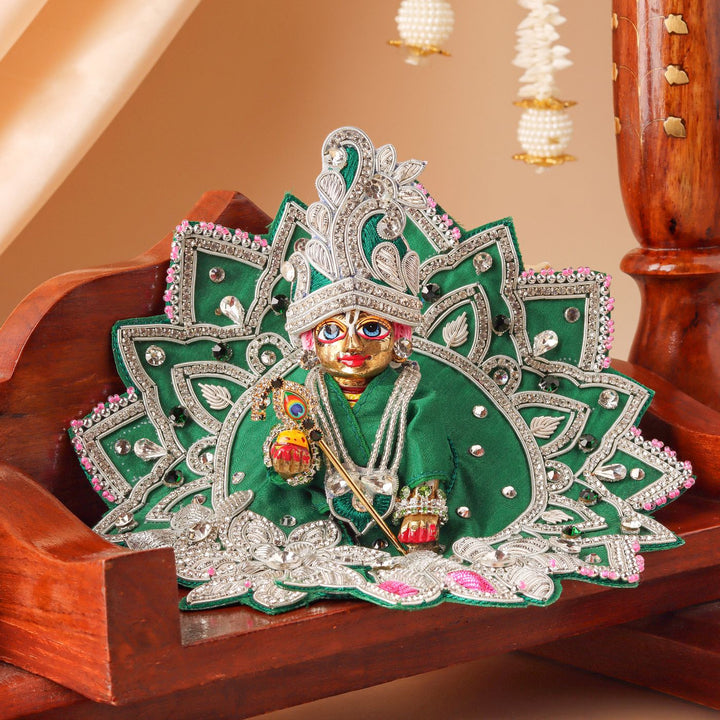 Hand Embroidered Zardozi Lotus Inspired Art Silk Laddu Gopal Poshak (Dress)