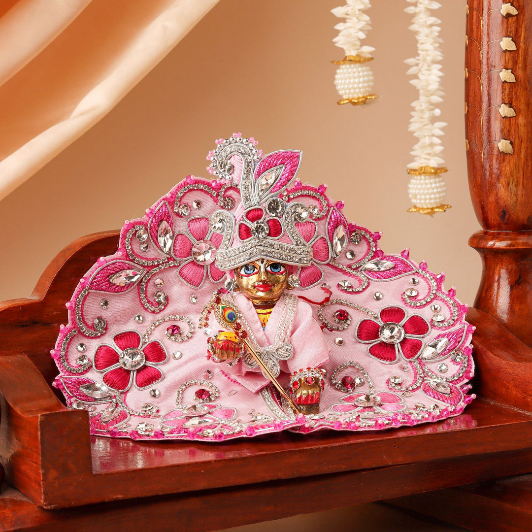 Hand Embroidered Zardozi Vrindavan Phool Bangla Inspired Art Silk Laddu Gopal Poshak (Dress)