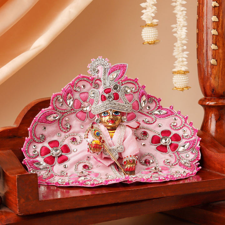 Hand Embroidered Zardozi Vrindavan Phool Bangla Inspired Art Silk Laddu Gopal Poshak (Dress)