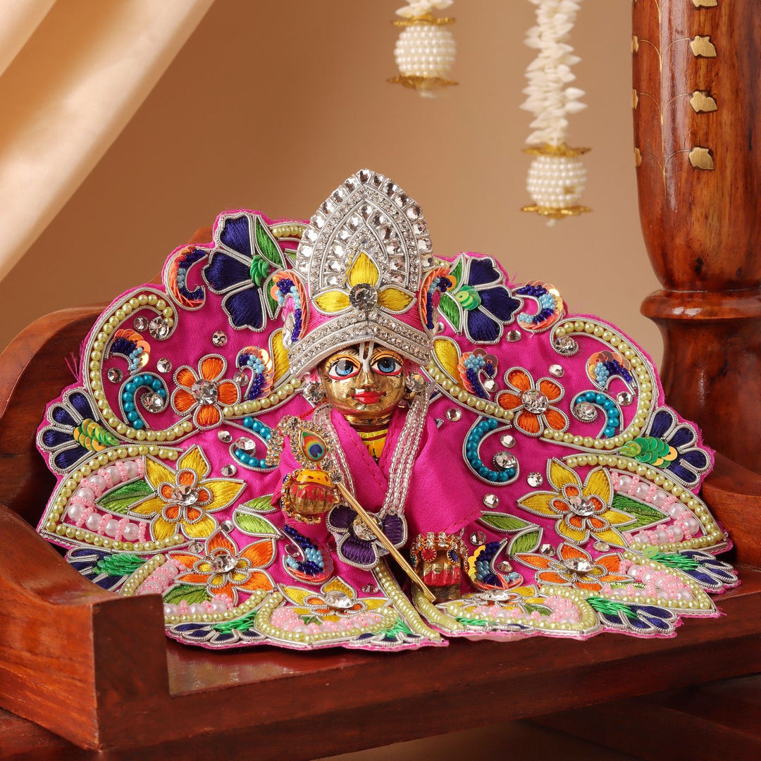 Hand Embroidered Zardozi Flower Design Art Silk Laddu Gopal Poshak (Dress)