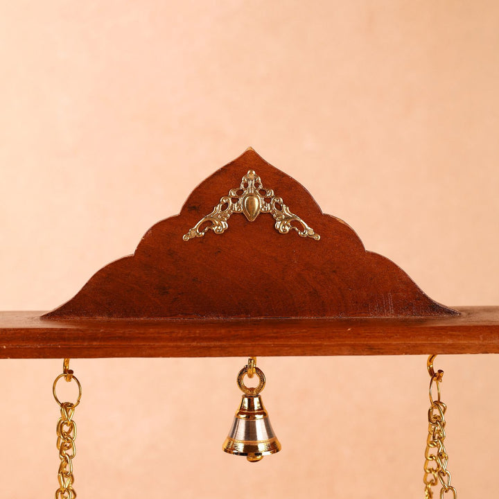 Hand Carved Gold-Tone Accent Ornate Cravings Wooden Laddu Gopal Jhula (Swing)