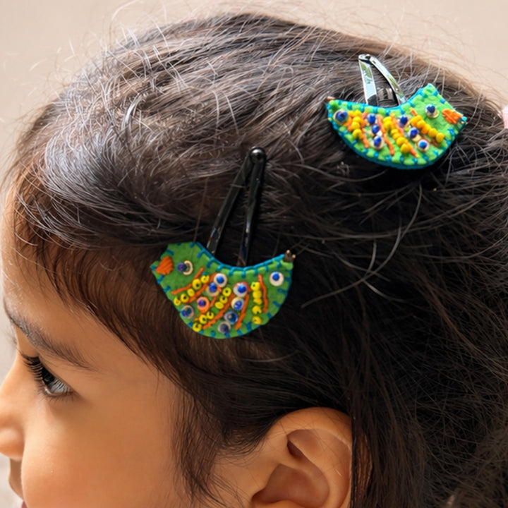 Handmade Parrot Green Little Birdie Hair Clips | Set of 2