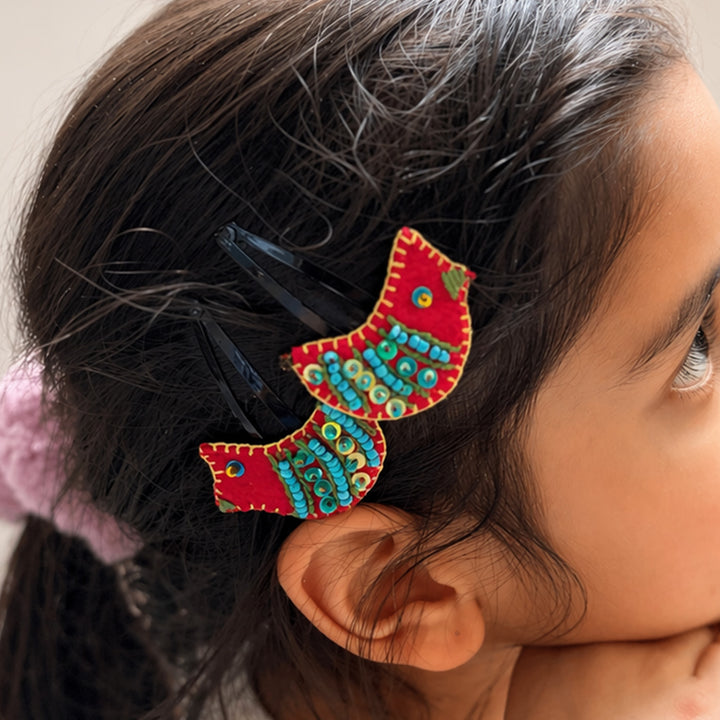 Handmade Pink Little Birdie Hair Clips | Set of 2