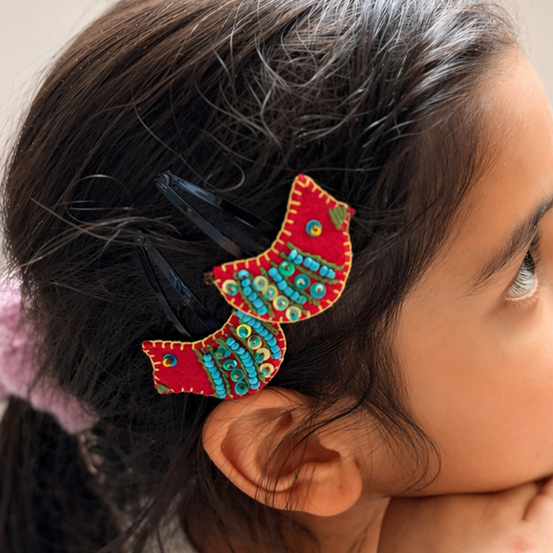 Handmade Red Little Birdie Hair Clips | Set of 2