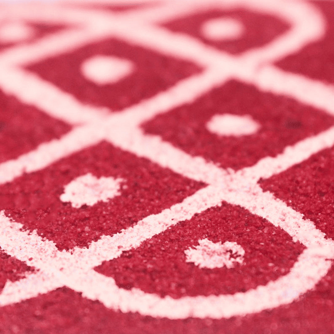 Kolam 10 Inch Reusable Hand-Painted Square Red Fabric Rangoli Mat for Festive Decor