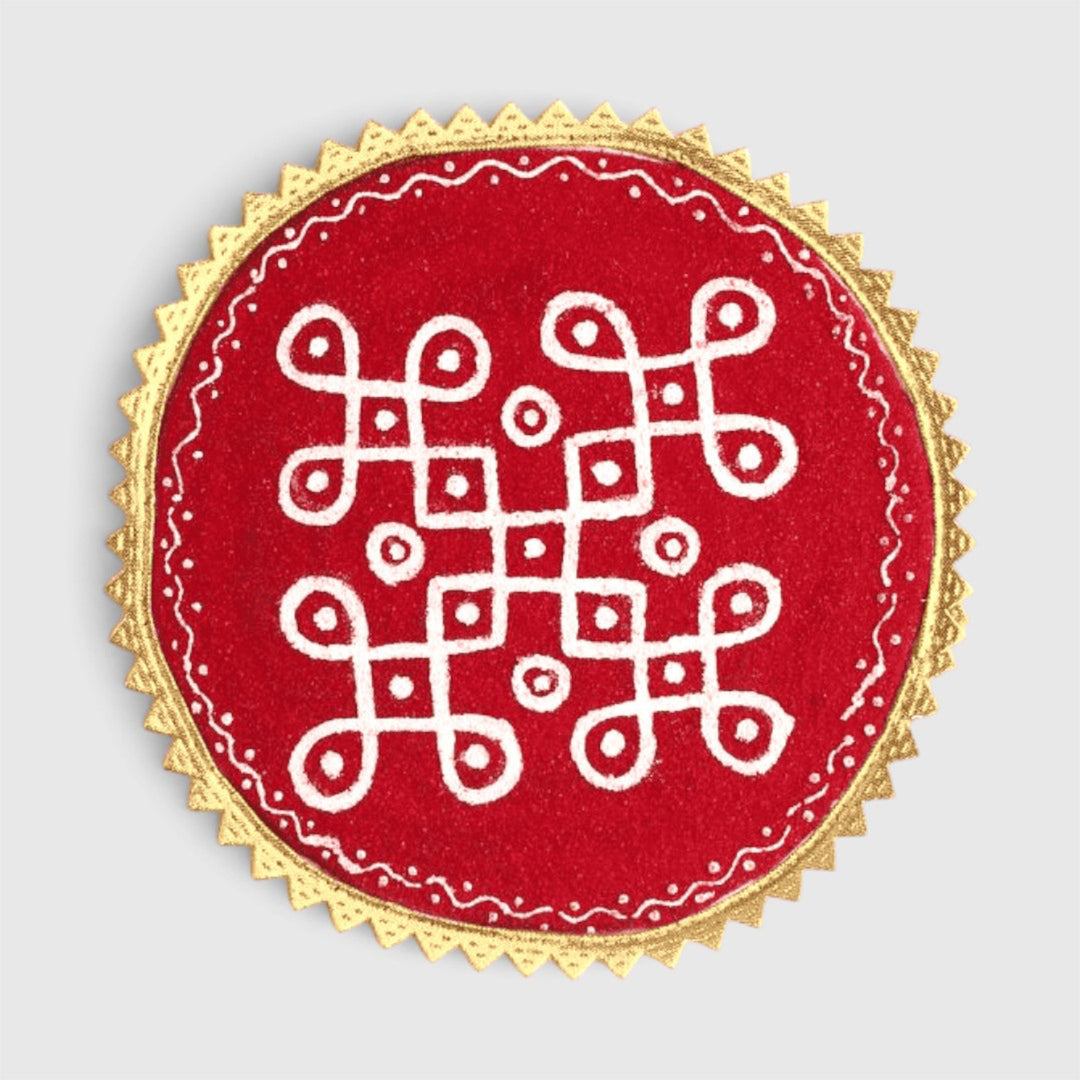 Kolam Round 7 Inch Reusable Hand-Painted Fabric Rangoli Mat for Festive Decor