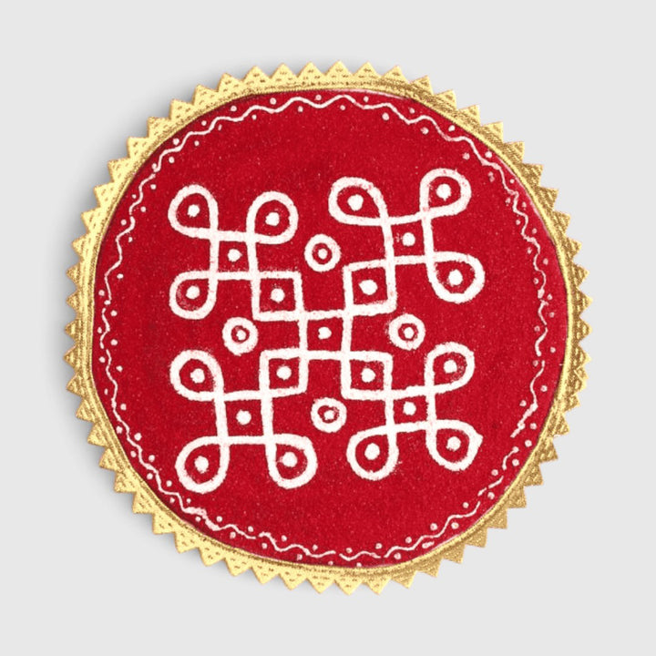 Kolam Round 7 Inch Reusable Hand-Painted Fabric Rangoli Mat for Festive Decor