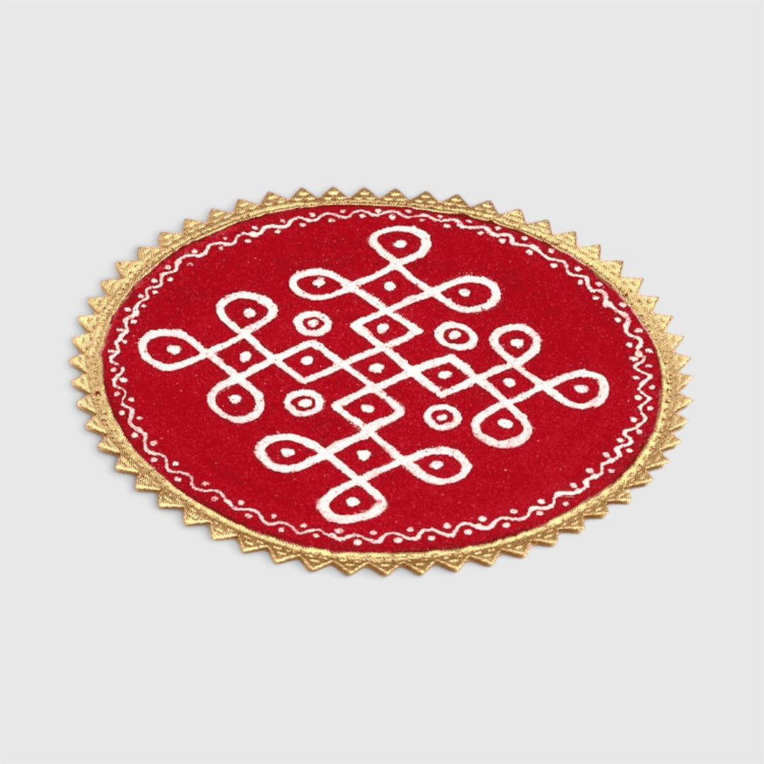Kolam Round 7 Inch Reusable Hand-Painted Fabric Rangoli Mat for Festive Decor