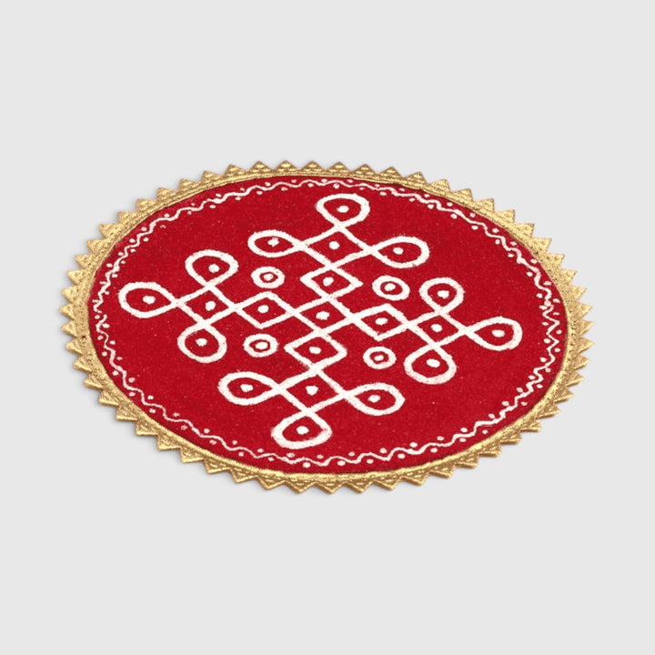 Kolam Round 7 Inch Reusable Hand-Painted Fabric Rangoli Mat for Festive Decor