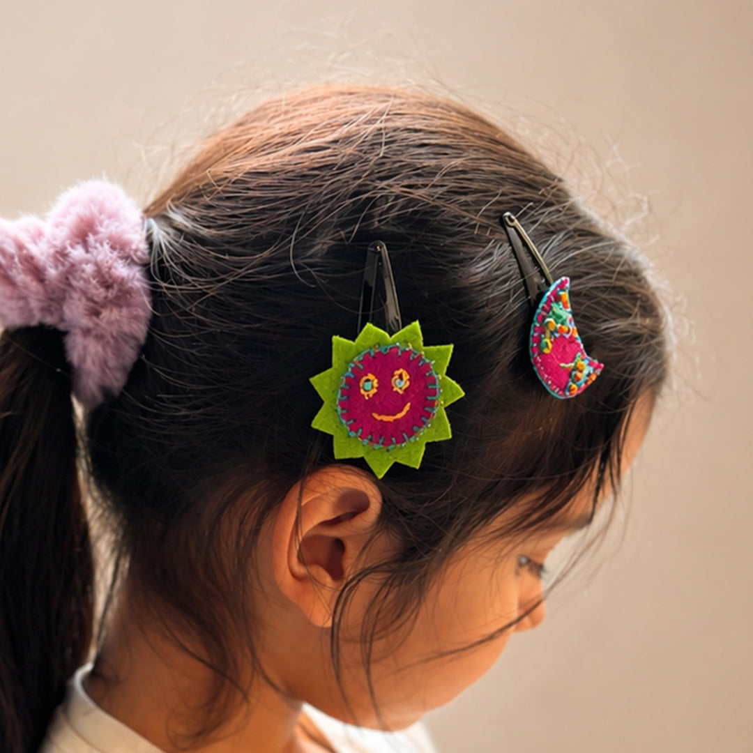 Handmade Pink Sun Moon Hair Clips | Set of 2