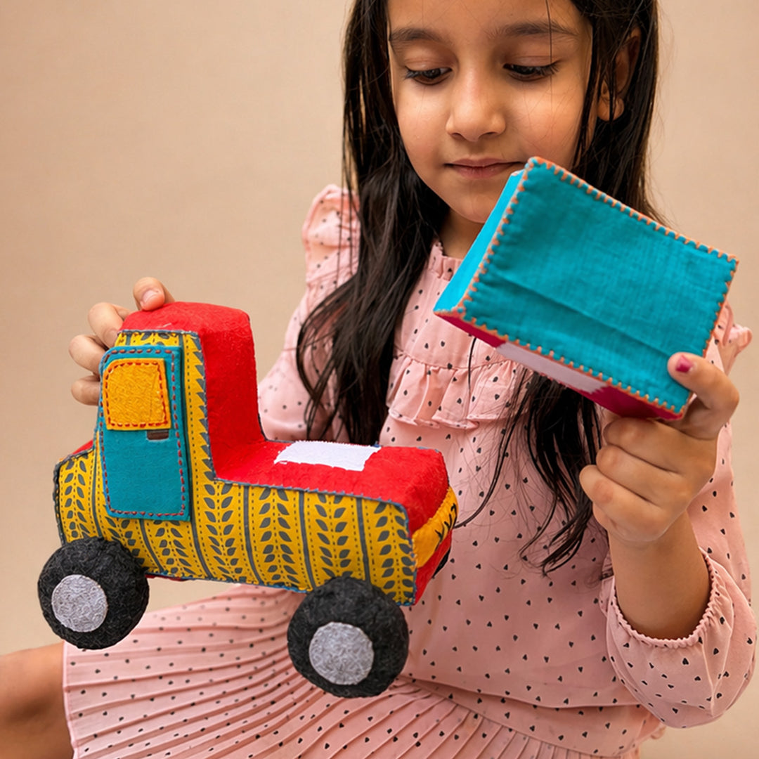 Handmade Blue & Yellow Truck Toy with Detachable Storage Box