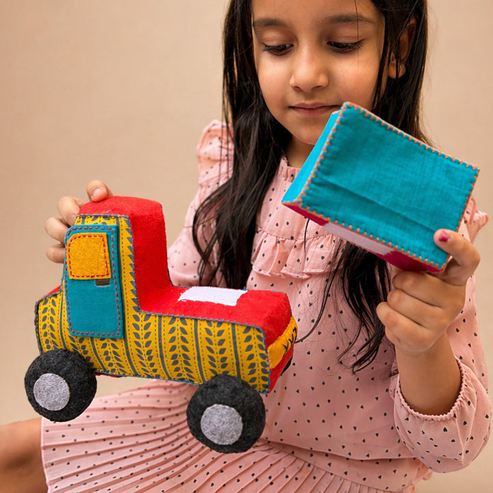 Handmade Blue & Yellow Truck Toy with Detachable Storage Box