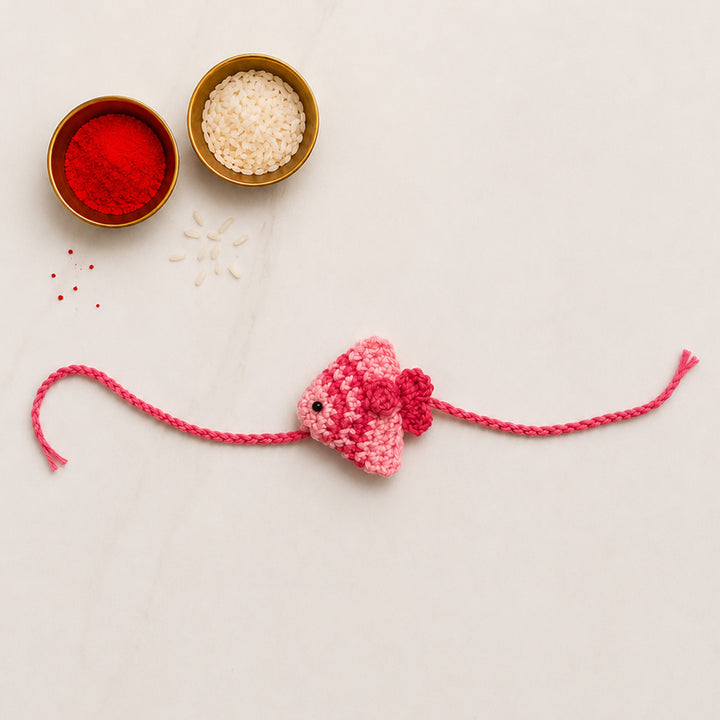 Handmade Crochet Fish Theme Rakhi With Roli Chawal For Bhaiya