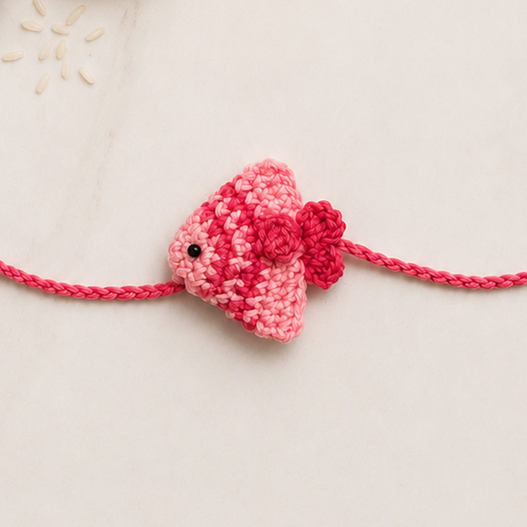 Handmade Crochet Fish Theme Rakhi With Roli Chawal For Bhaiya