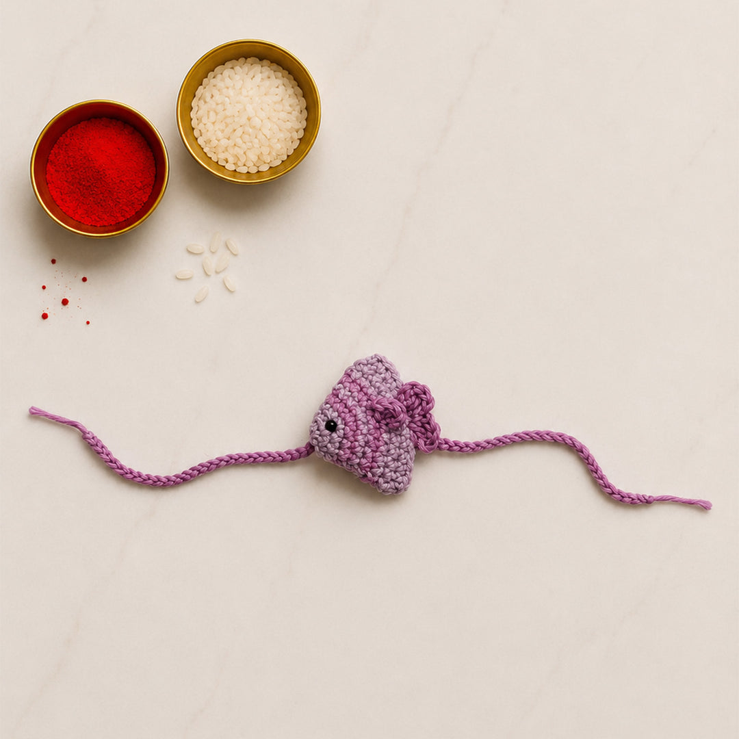 Handmade Crochet Fish Theme Rakhi With Roli Chawal For Bhaiya
