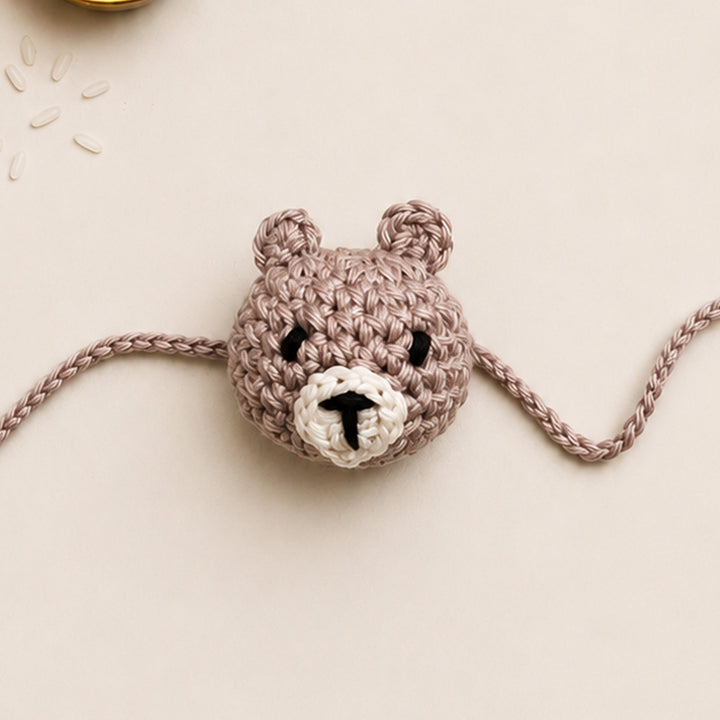 Handmade Crochet Teddy Bear Rakhi With Roli Chawal for Kids