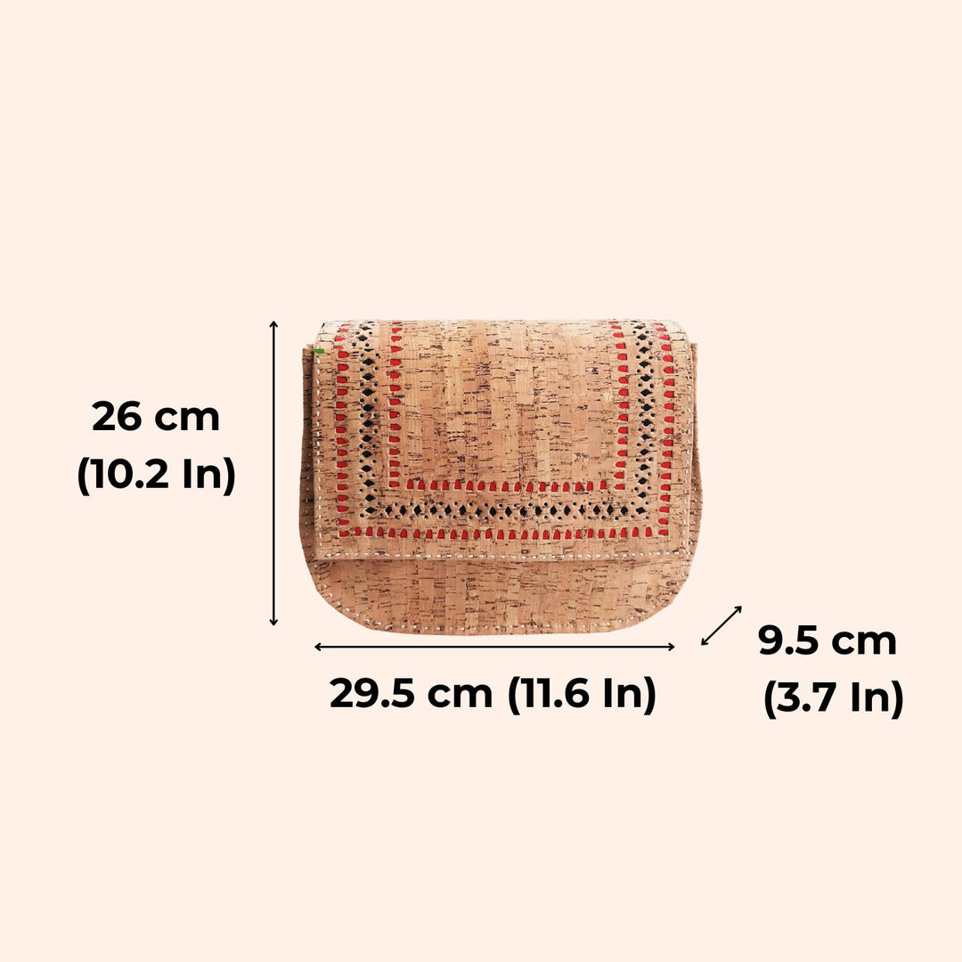 Upcycled Cork & Ajrakh Print Fabric Sling Bag