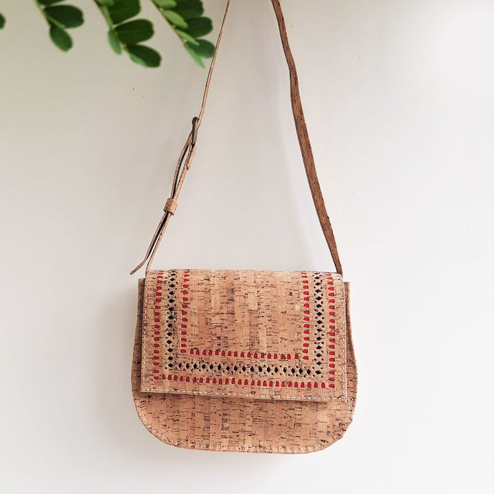 Upcycled Cork & Ajrakh Print Fabric Sling Bag