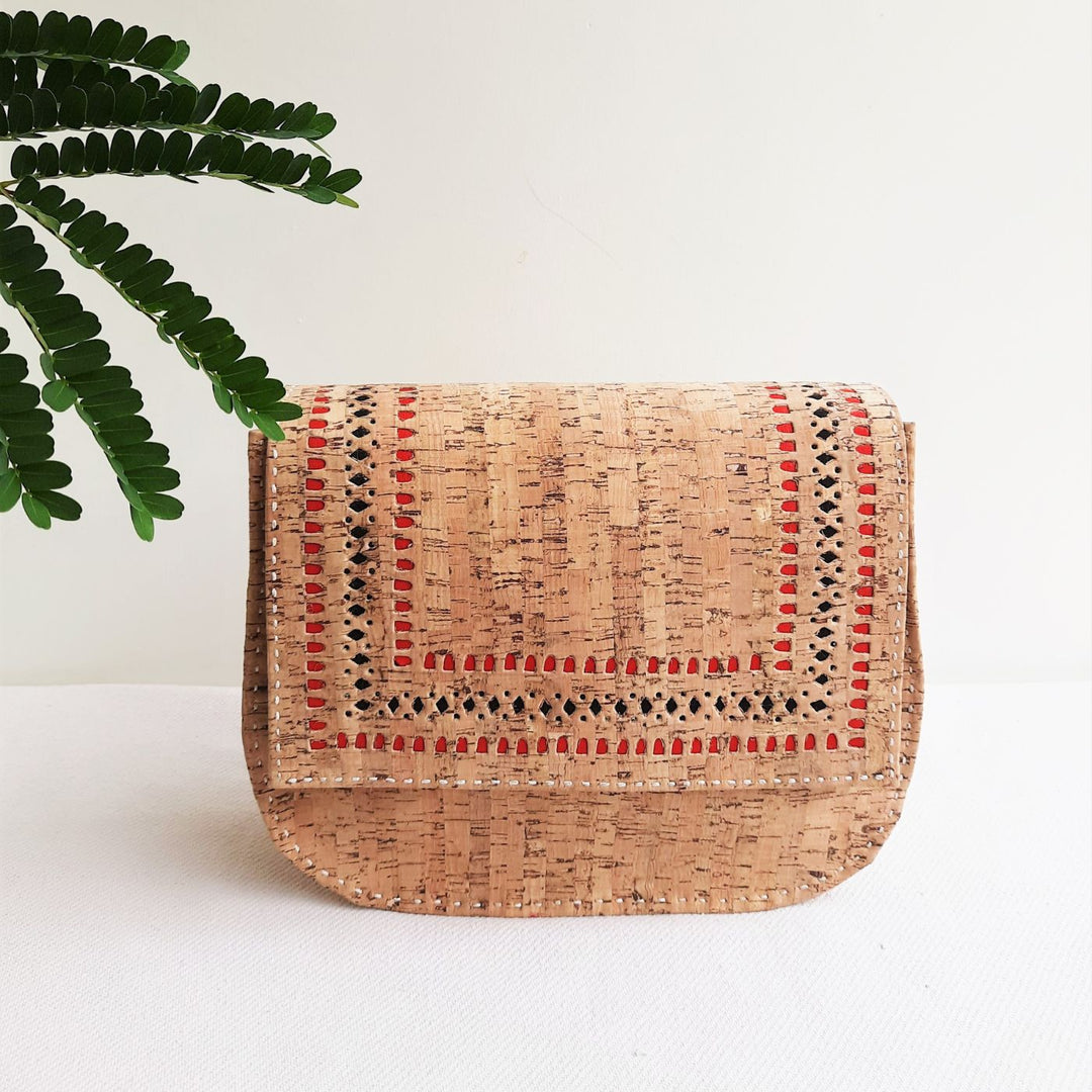 Upcycled Cork & Ajrakh Print Fabric Sling Bag