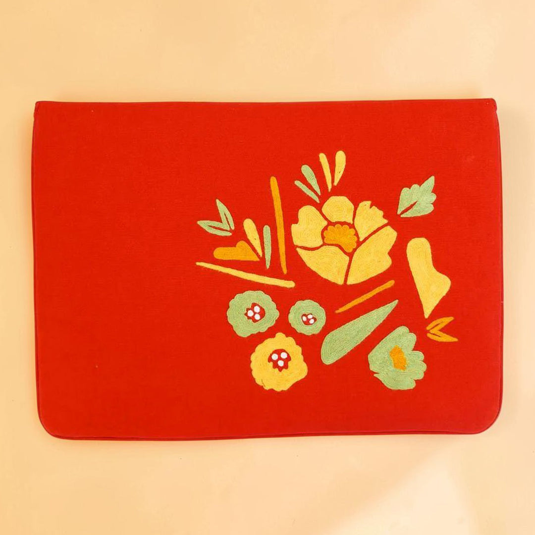 Corsage Aari Embroidered Red Floral Laptop Sleeve