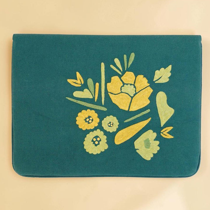 Corsage Aari Embroidered Green Floral Laptop Sleeve