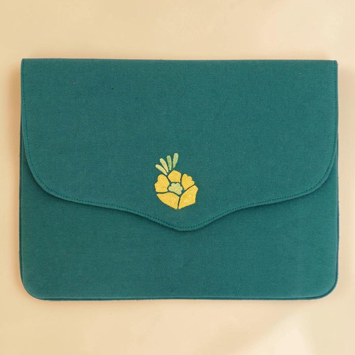 Corsage Aari Embroidered Green Floral Laptop Sleeve