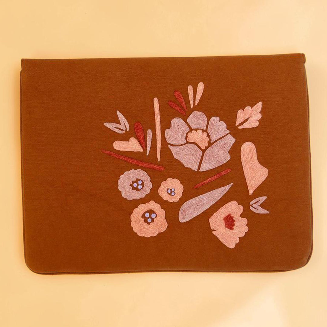 Corsage Aari Embroidered Brown Floral Laptop Sleeve