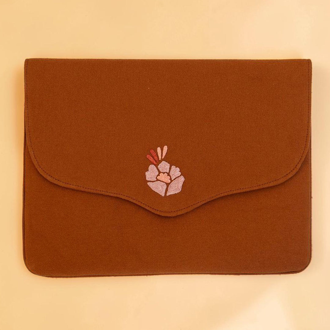 Corsage Aari Embroidered Brown Floral Laptop Sleeve