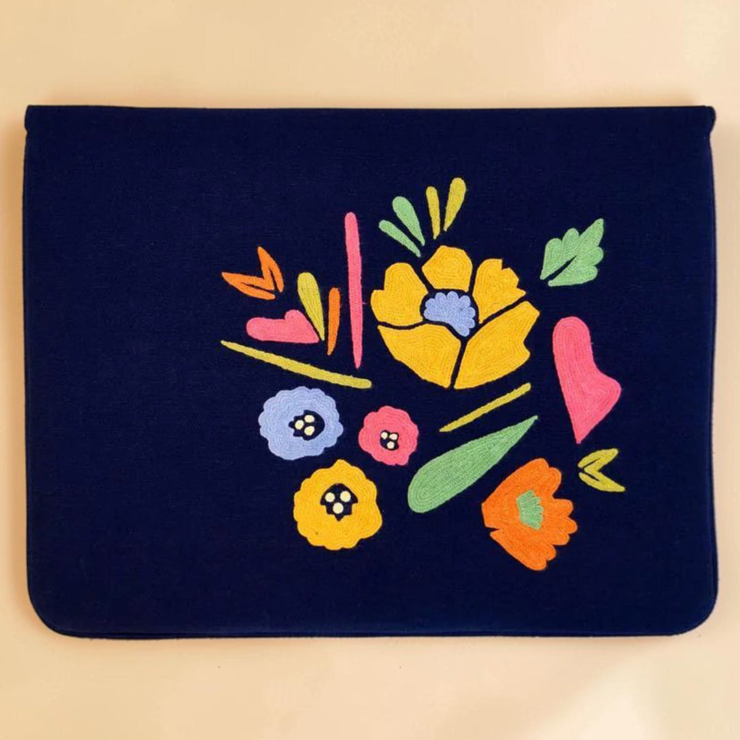 Corsage Aari Embroidered Navy Blue Floral Laptop Sleeve