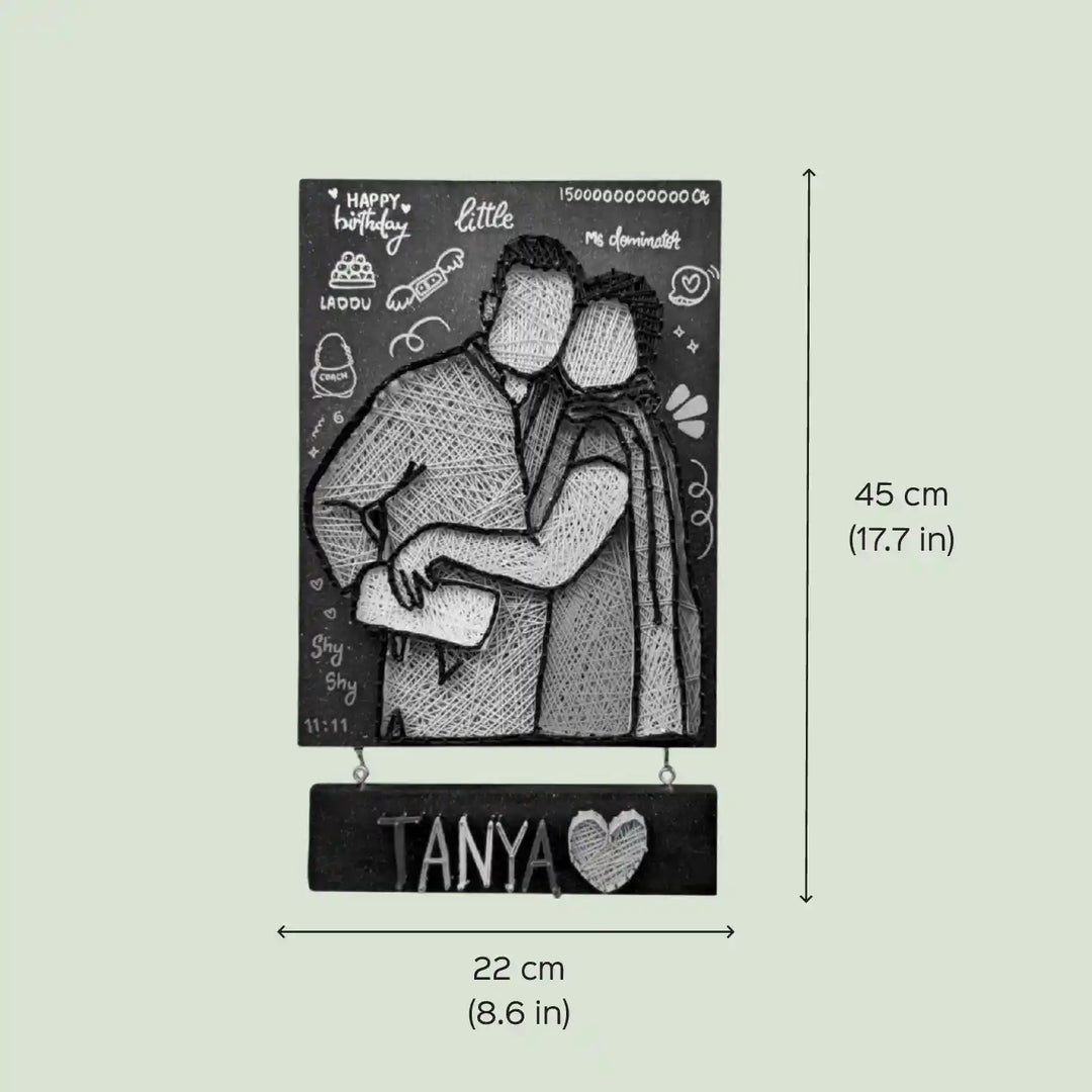 Photo Personalized Handmade String Art Couple Theme MDF Wood Name Plate