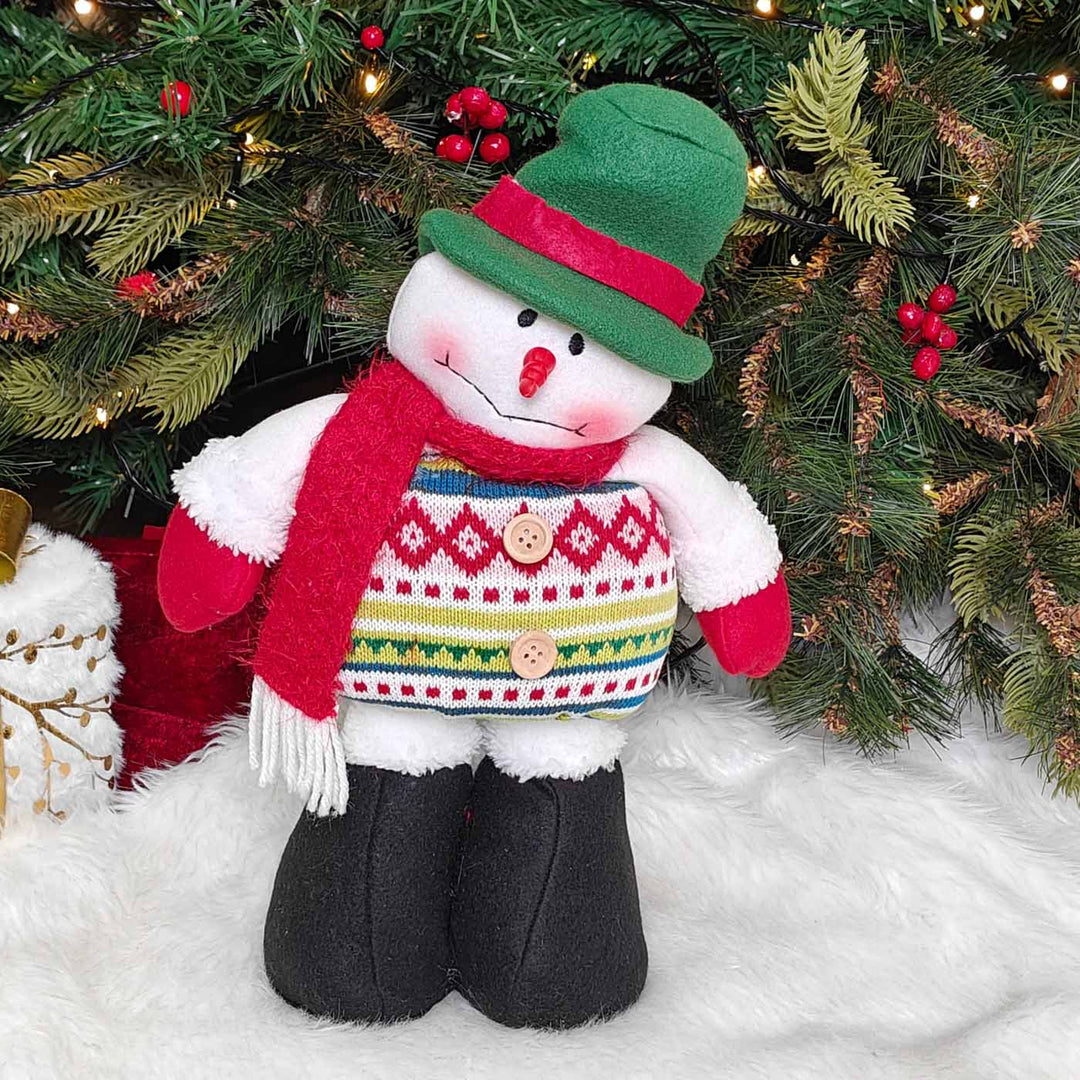 Handmade Snowman Cozy Knit Festive Plush Figurine With Extendable Legs