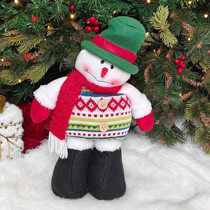 Handmade Snowman Cozy Knit Festive Plush Figurine With Extendable Legs