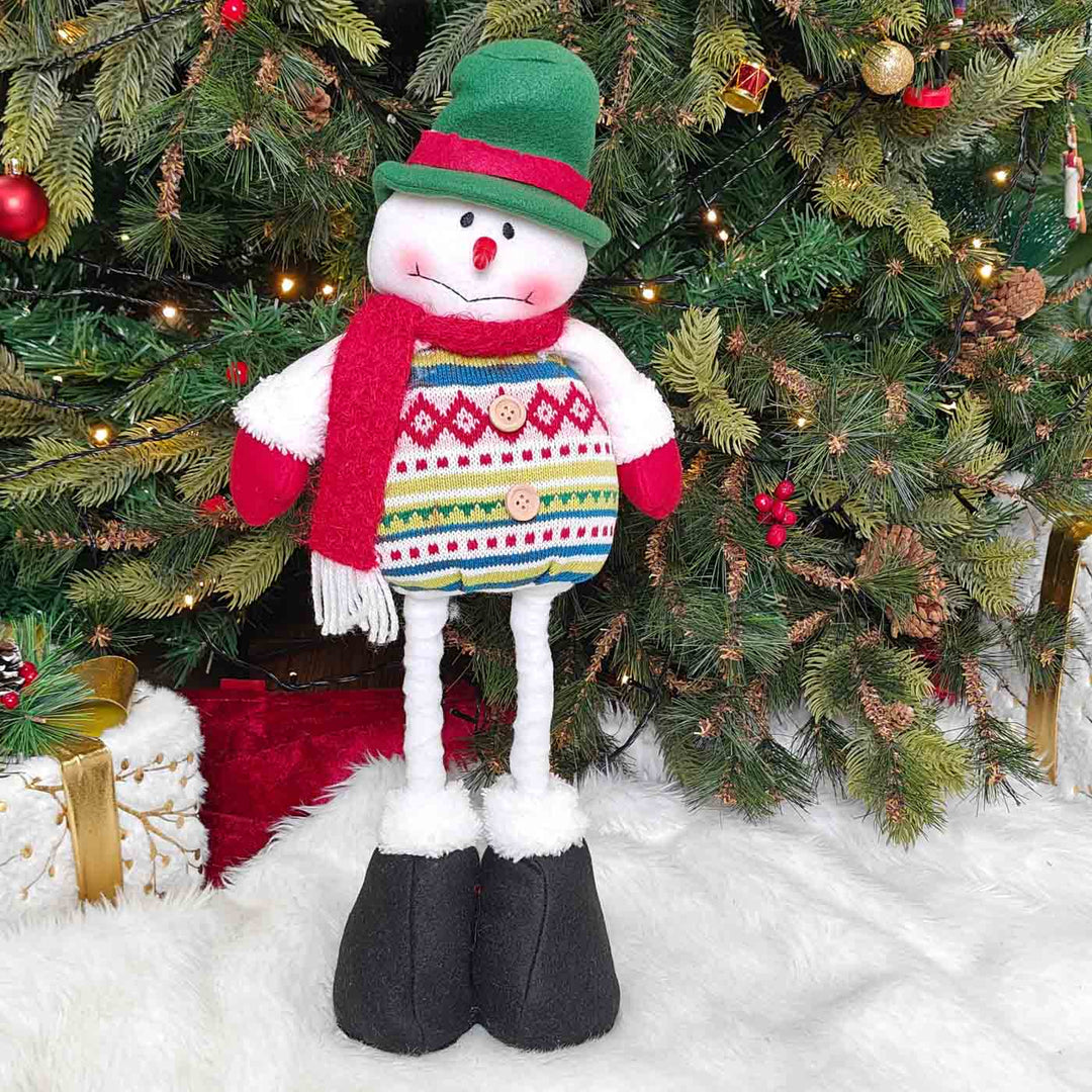 Handmade Snowman Cozy Knit Festive Plush Figurine With Extendable Legs