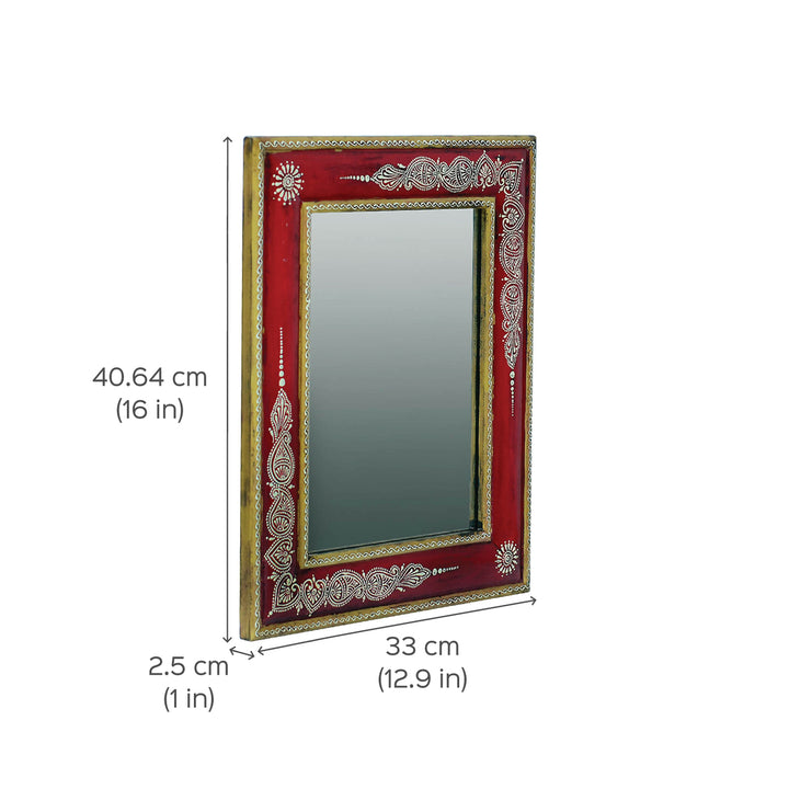 Handpainted Rectangle Wooden Mirror | 13 x 16 Inches