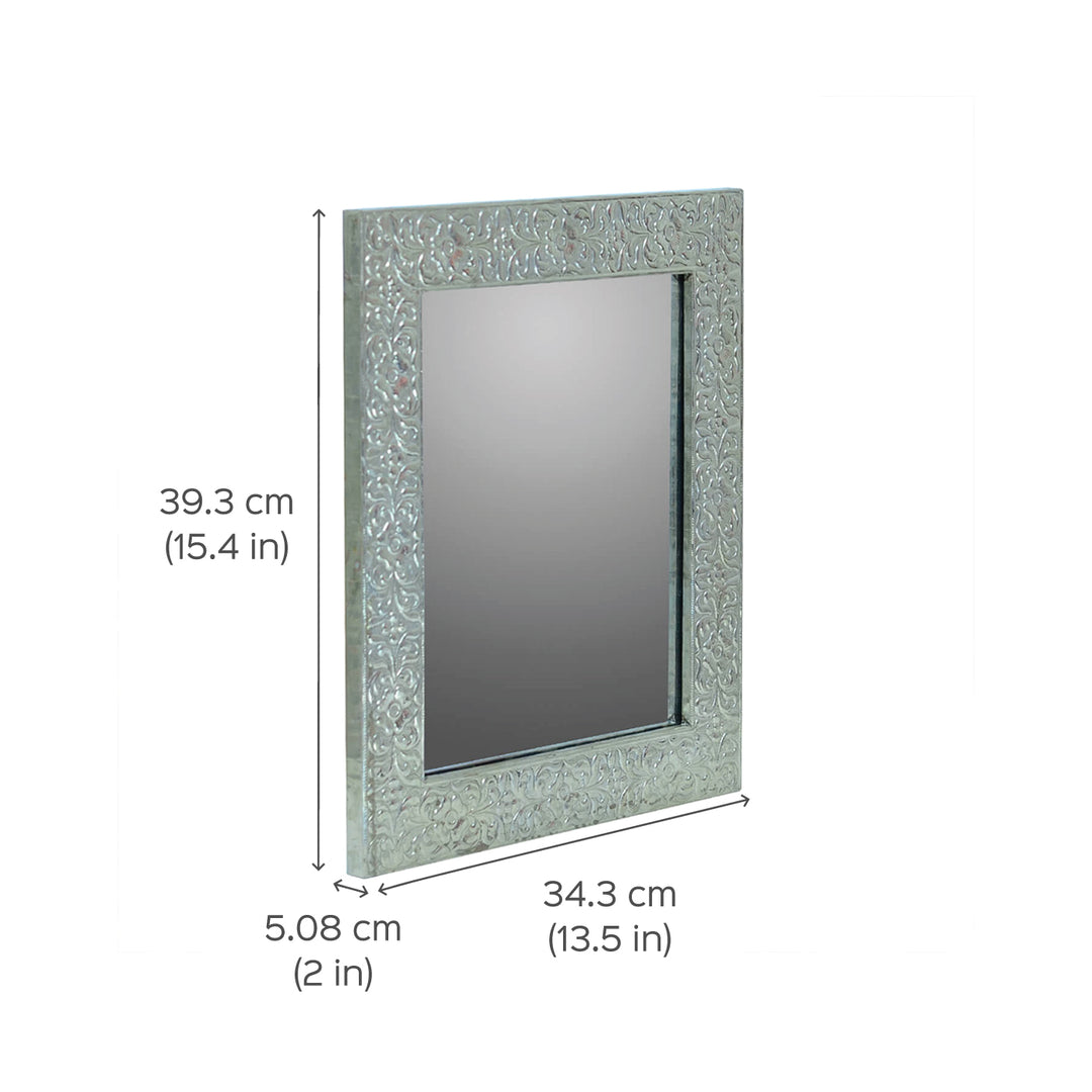 Handpainted Rectangle Wooden Mirror | 13.5 x 15.5 Inches