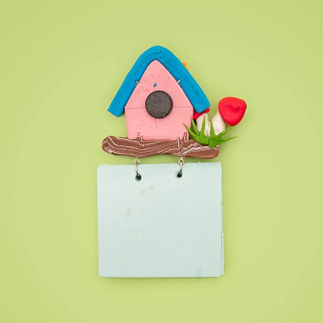 Pink & Blue Birdhouse 2025 Clay Calendar Magnet