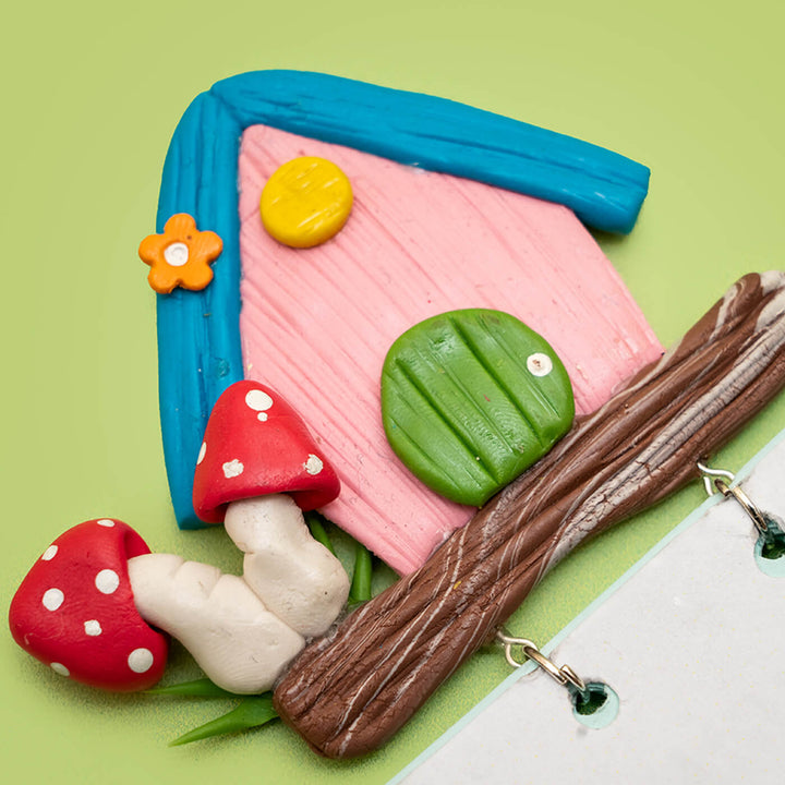 Pink & Blue Birdhouse 2025 Clay Calendar Magnet