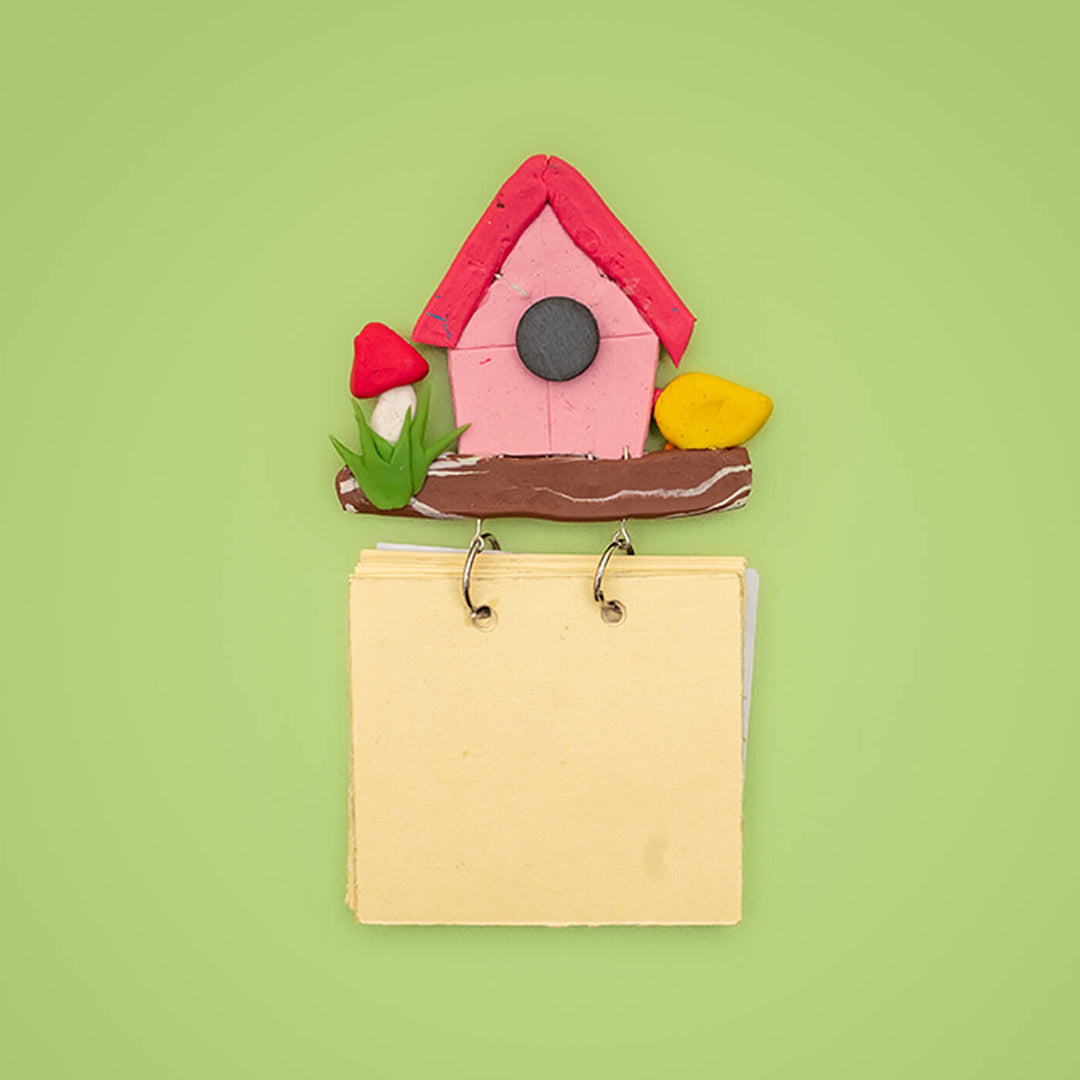 Pink Birdhouse 2025 Clay Calendar Magnet