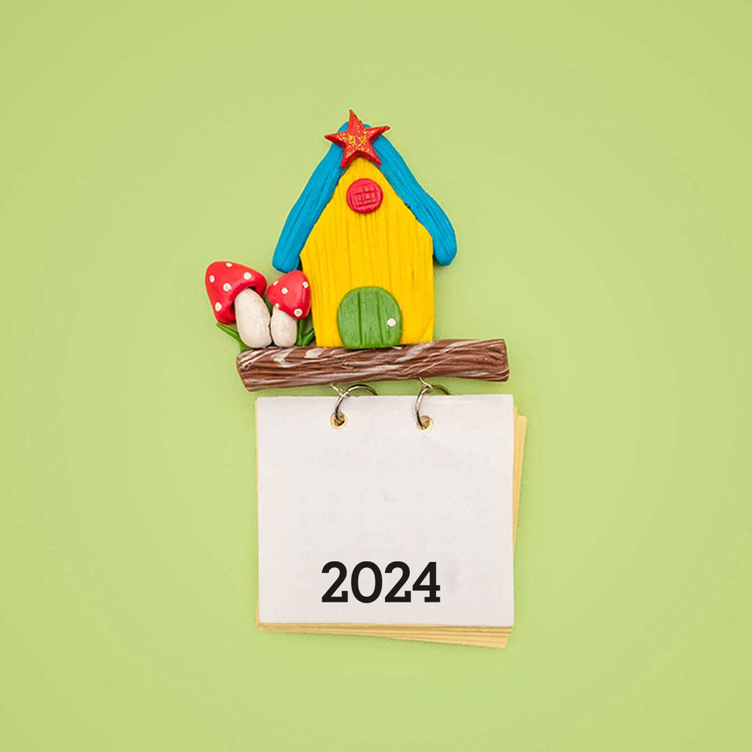 Yellow Birdhouse 2024 Clay Calendar Magnet