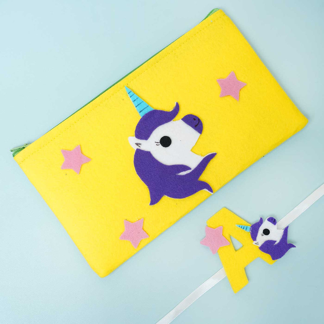 Personalised Handmade Felt Rakhi Unicorn Pouch With Chocolates Roli Chawal - Front View with Unicorn Design