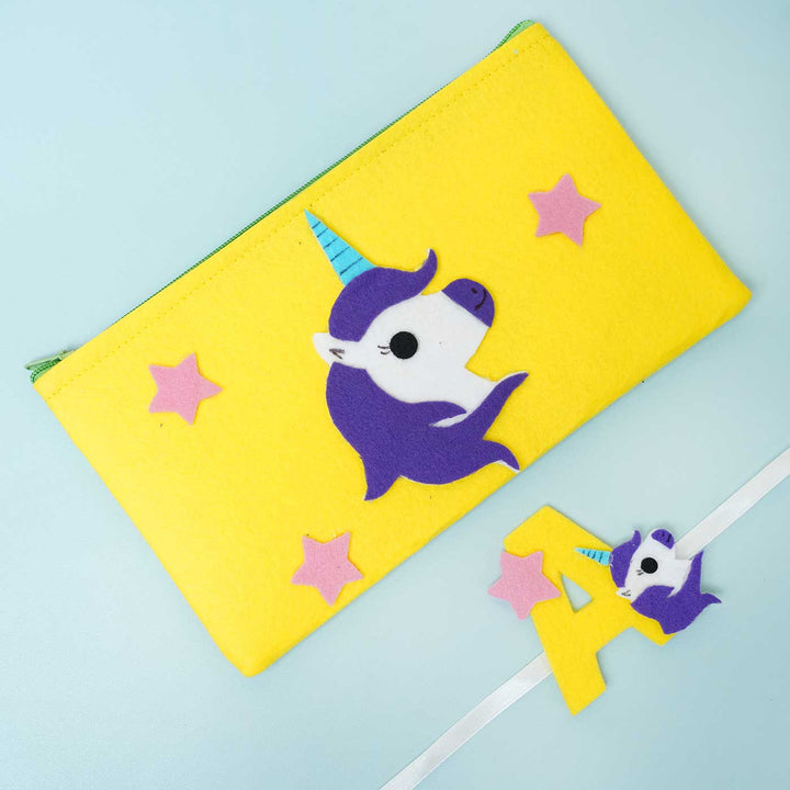 Personalised Handmade Felt Rakhi Unicorn Pouch With Chocolates Roli Chawal - Front View with Unicorn Design
