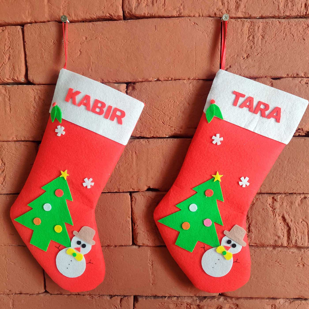 Personalized Snowman & Xmas Tree Felt Stocking