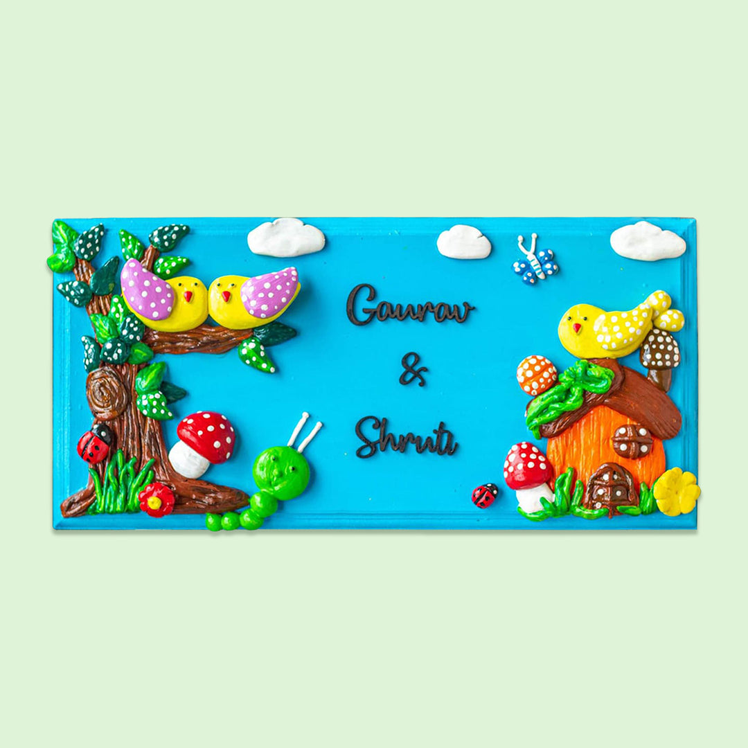 Handcrafted Personalized Nature Themed Nameplate For Siblings